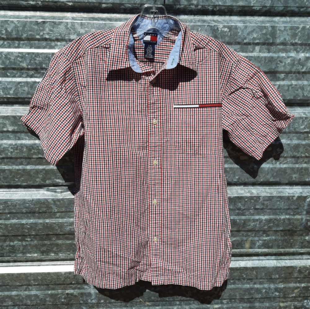 Red, Blue, & White Gingham Button Up Tommy Hilfiger Shirt